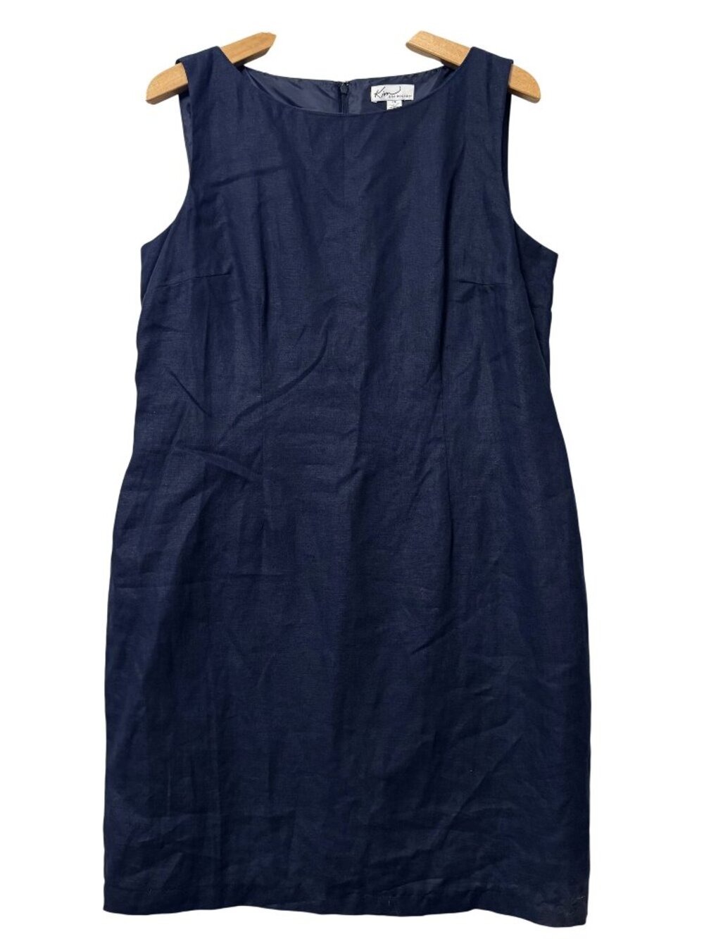 Kim Rogers Womens Navy Blue Sleeveless 100% Linen Dress Size 14 Lined Mid-Length